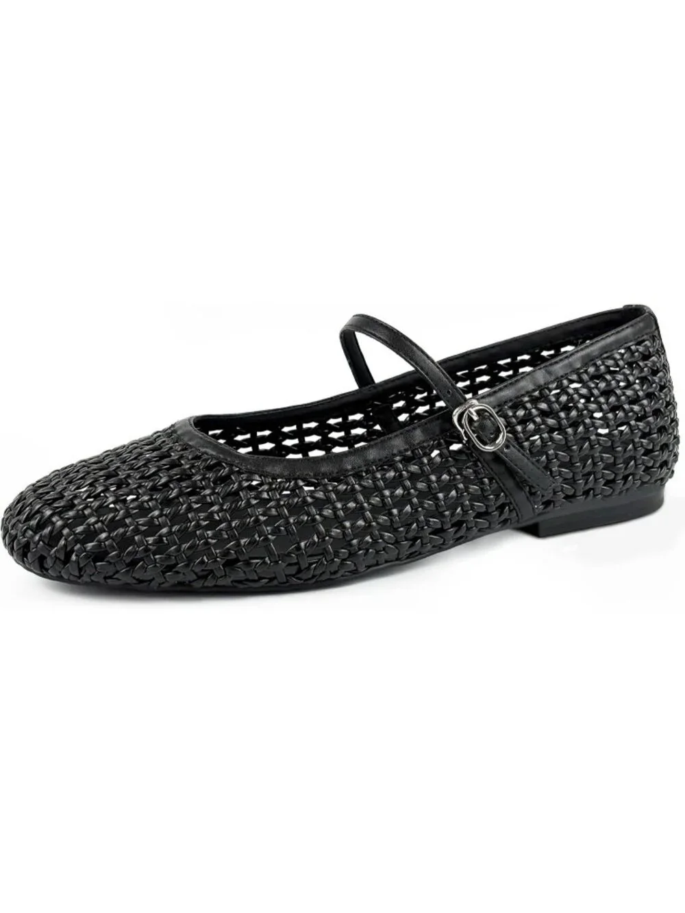 Women's Ballet Flats Faux Leather Black Mary Jane with Buckle Strap Shoes - Picture 1 of 6
